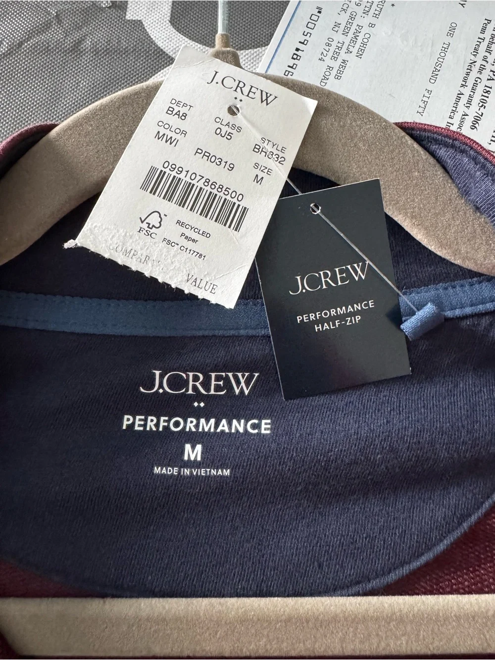 J.Crew Performance Half Zip Pullover Medium Burgundy Stretch Sweatshirt NWT mens